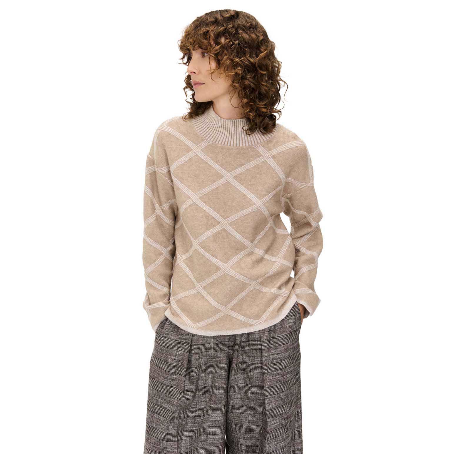 Veronika Maine Oversized Two Tone Diamond Sweater